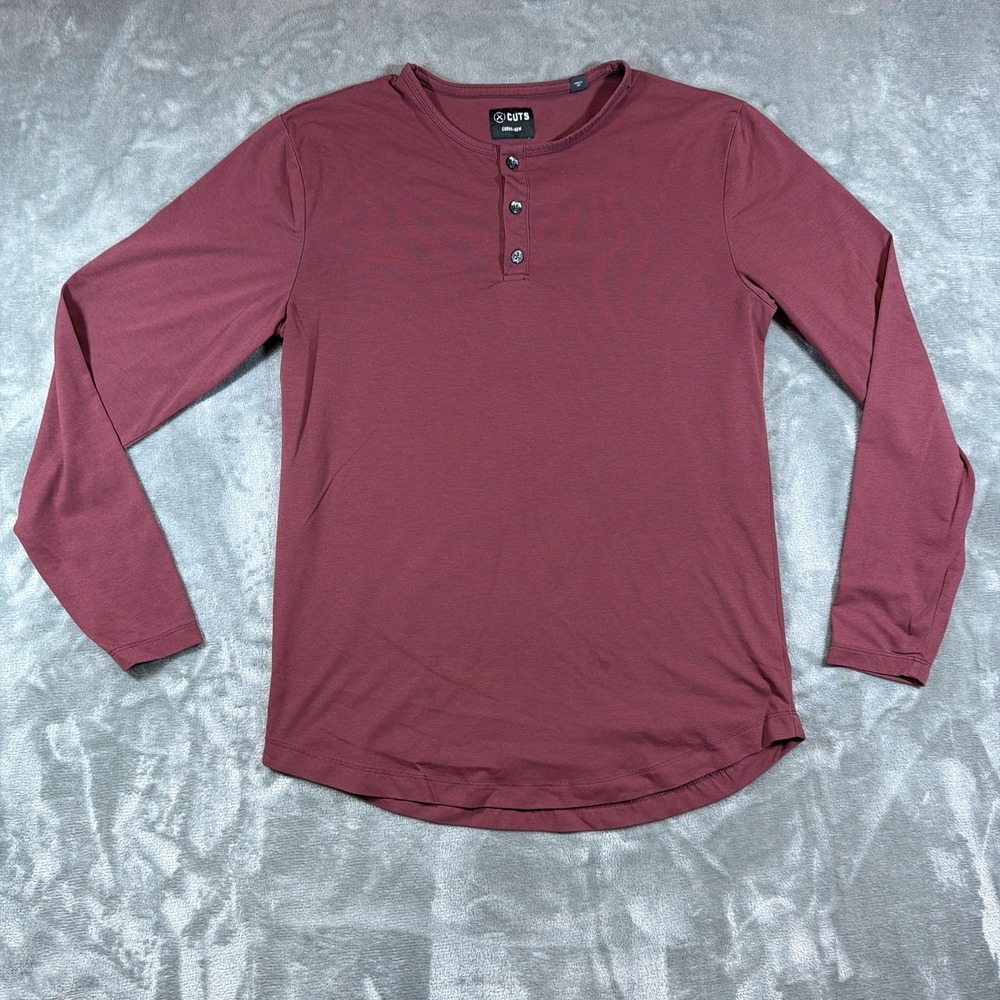 Cuts Clothing Henley Shirt Mens Medium‎ Curve-Hem Pyca Pro Long Sleeve Stretch